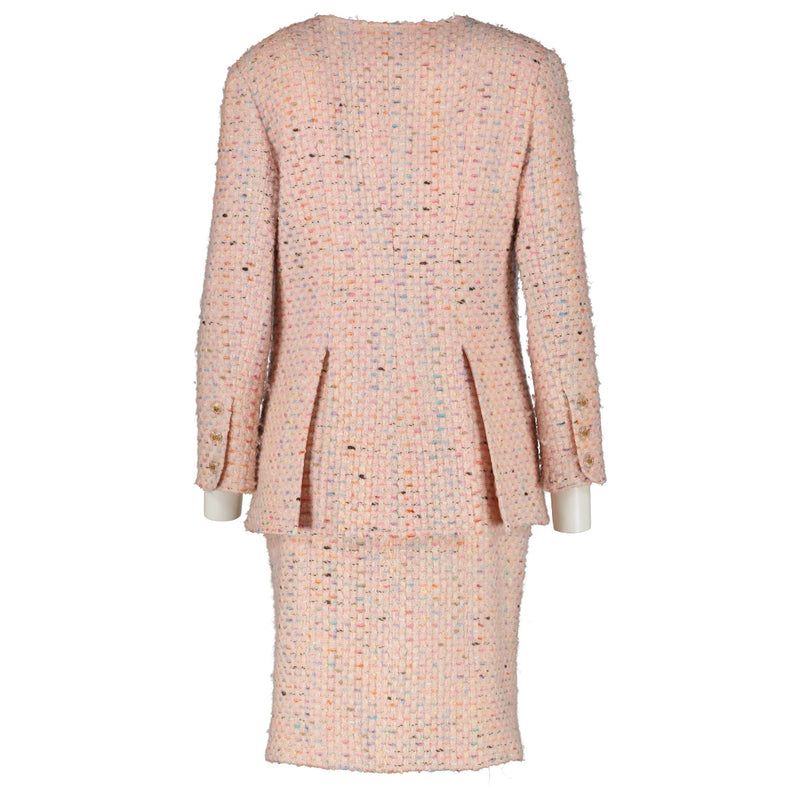 Authentic vintage second hand Chanel 94P Pastel Pink Tweed Jacket/Dress Set on www.labellov.com