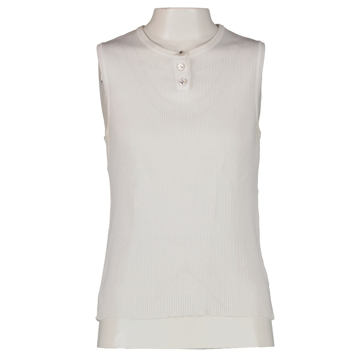 Chanel 97P White Cotton CC Button Sleeveless Top