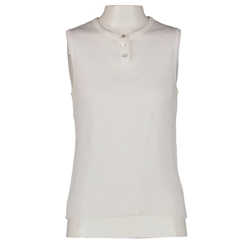 Chanel 97P White Cotton CC Button Sleeveless Top