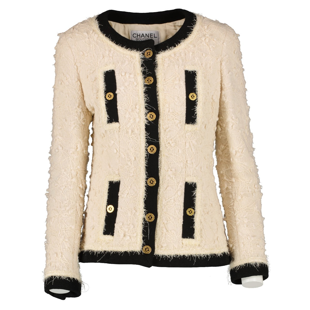 Chanel 94A Runway Ivory Tweed Black Trim Jacket