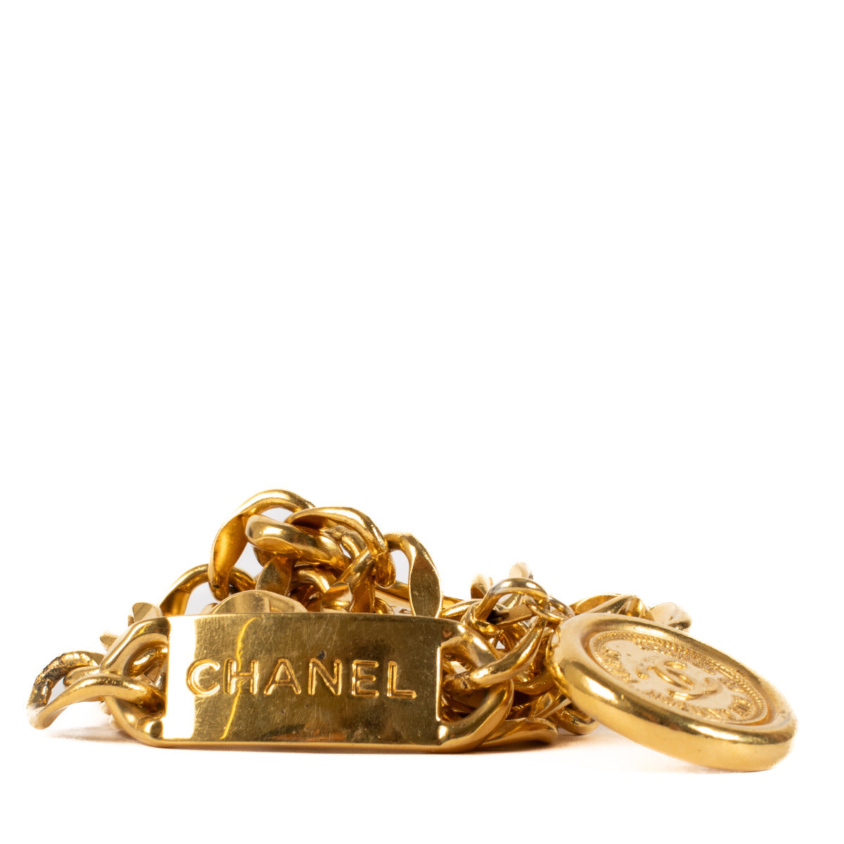 Ceinture Chanel vintage à chaîne et médaillons dorés