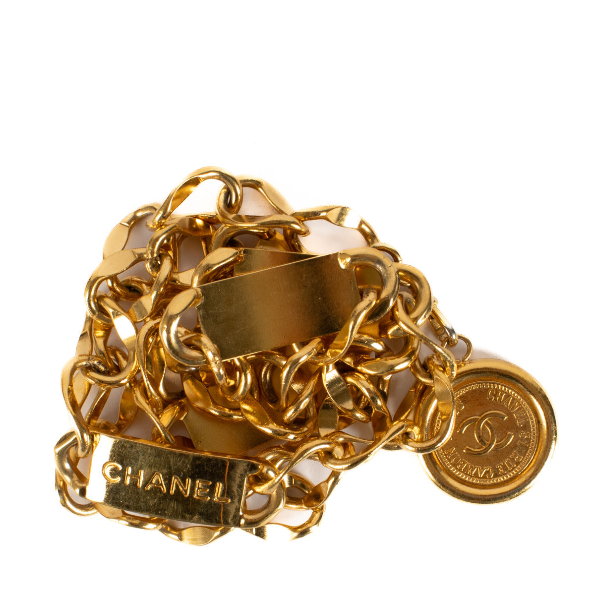Chanel Gold-toned Metal Coin and Pearl Necklace