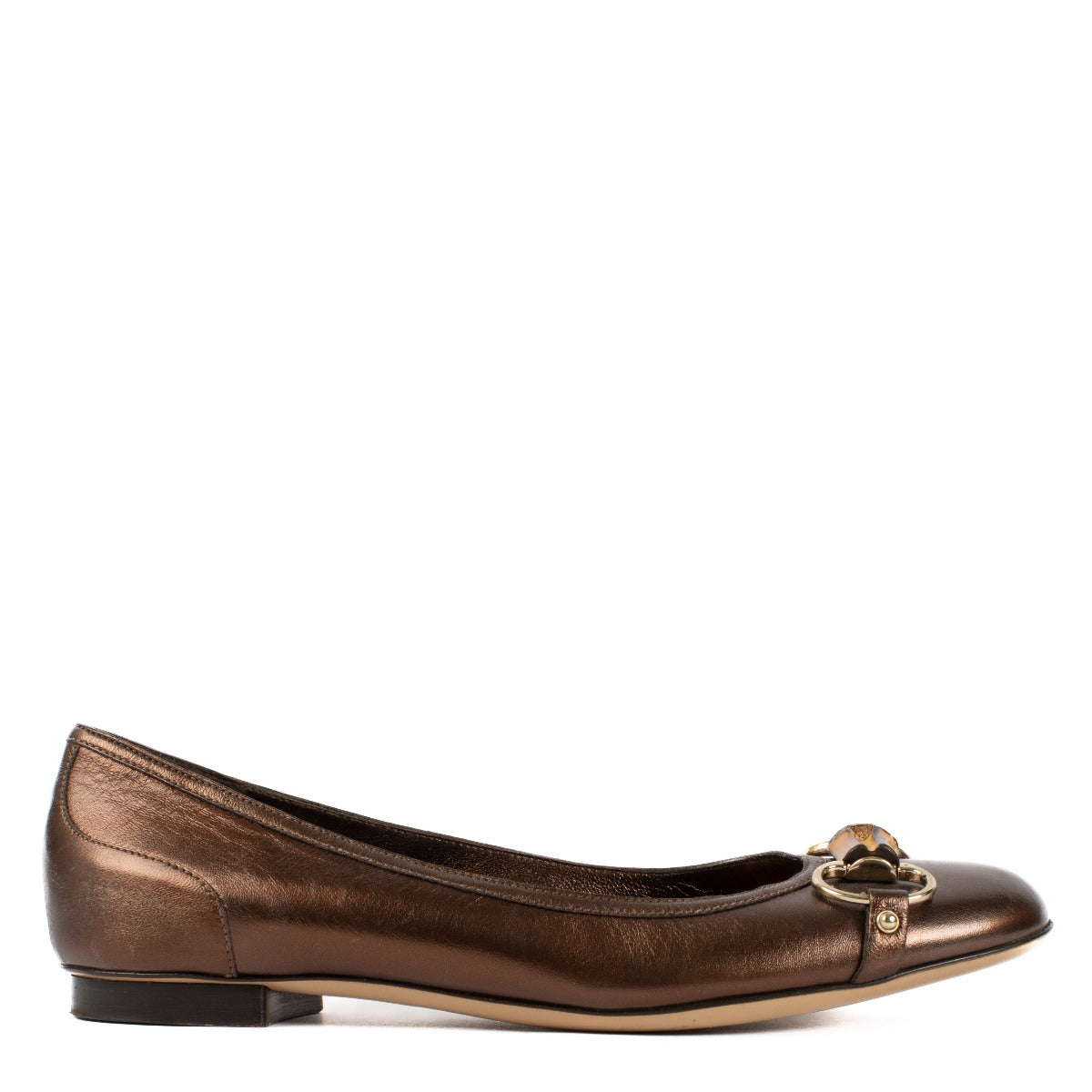 Gucci Metallic Bronze Bamboo Ballet Flats