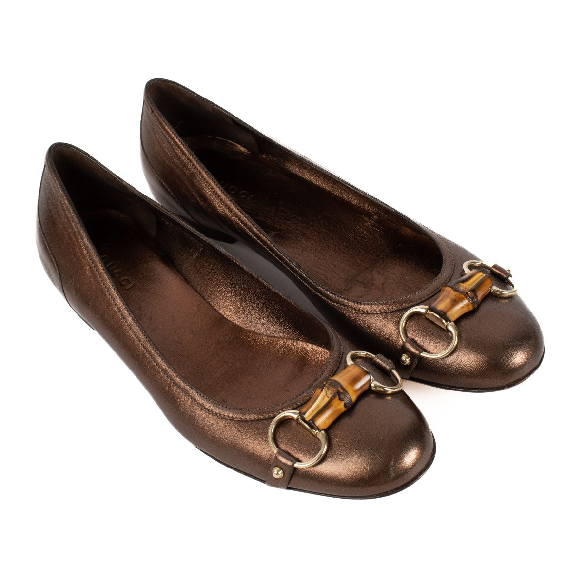 Gucci Metallic Bronze Bamboo Ballet Flats