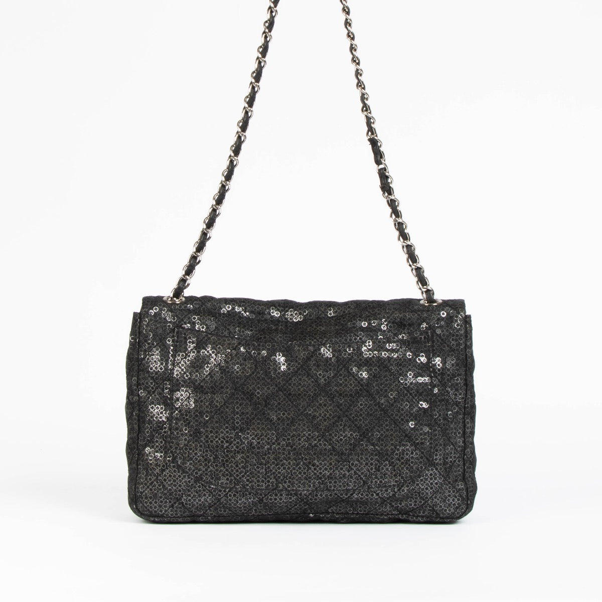 Shop this authentic Chanel Black Sequin Mesh Large Flap Bag pre-loved on Labellov.com