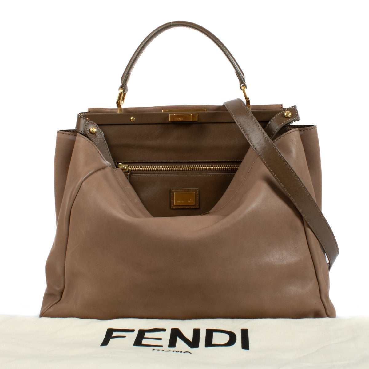 Shop 100% authentic Fendi Taupe Smooth Leather Large Peekaboo Bag on Labellov.com