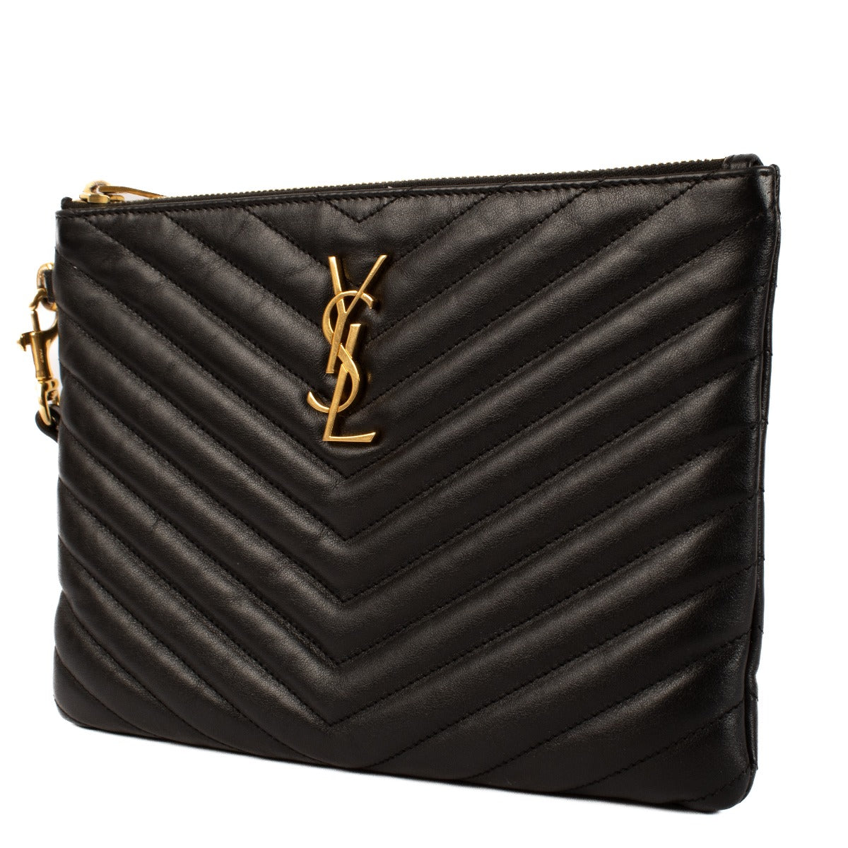 Saint Laurent Black Matelassé Cassandre A5 Pouch