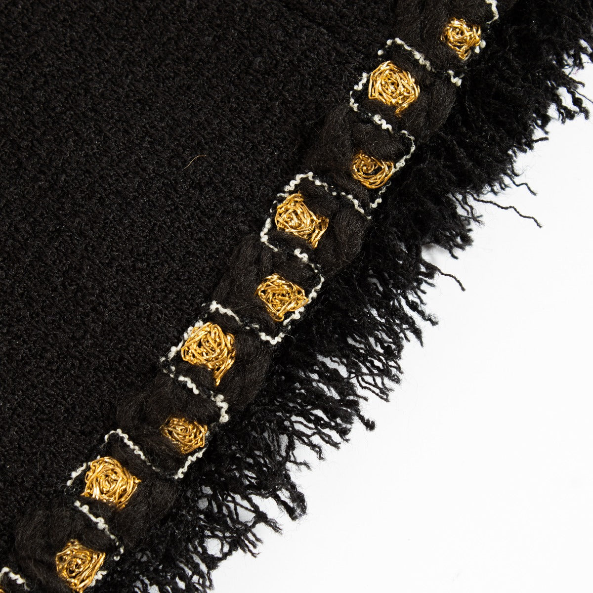 Chanel 12C Zwart Fantasy Tweed Jasje met gerafelde zoom - Maat FR38