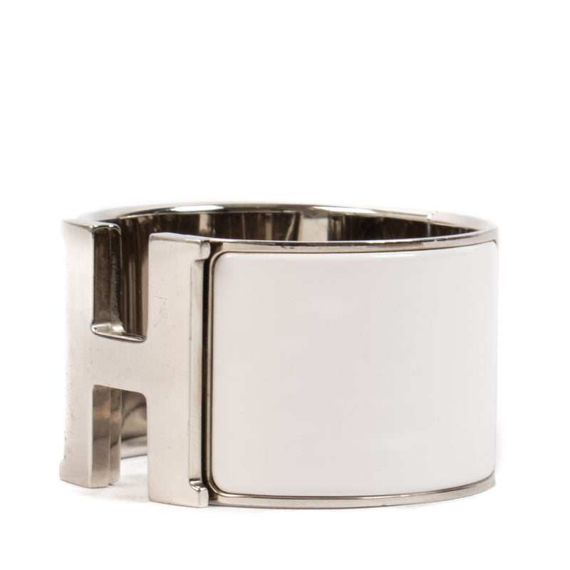 Hermès White Extra Wide Clic Clac H Bracelet