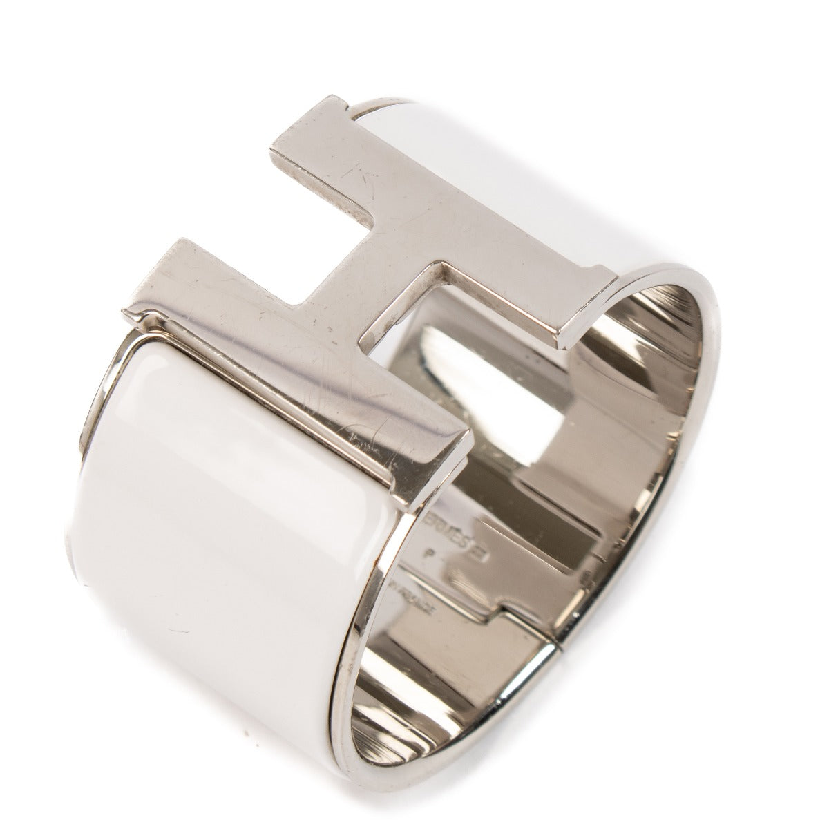 Hermès White Extra Wide Clic Clac H Bracelet - Size S