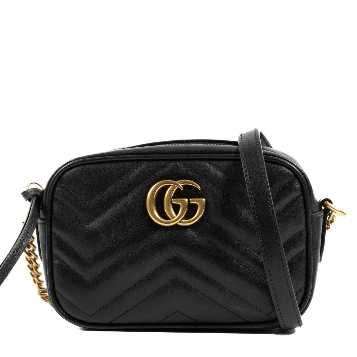 Gucci Black Leather GG Marmont Crossbody Bag
