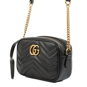 Gucci Black Leather GG Marmont Crossbody Bag