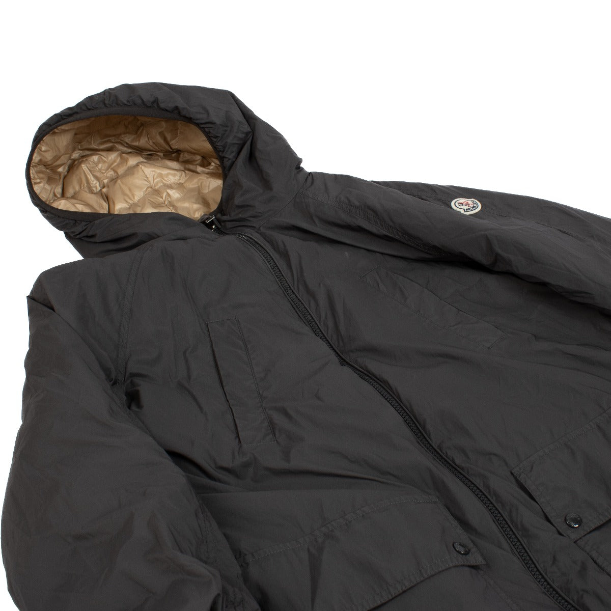 Moncler Nadire Anthracite/Gold Reversible Coat - Size 14