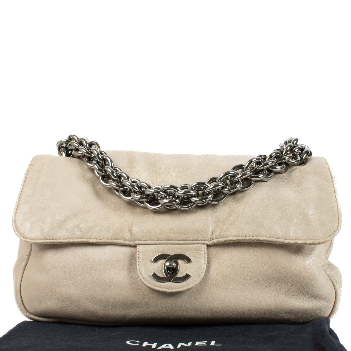 Chanel Beige Leather Chain Flap Bag