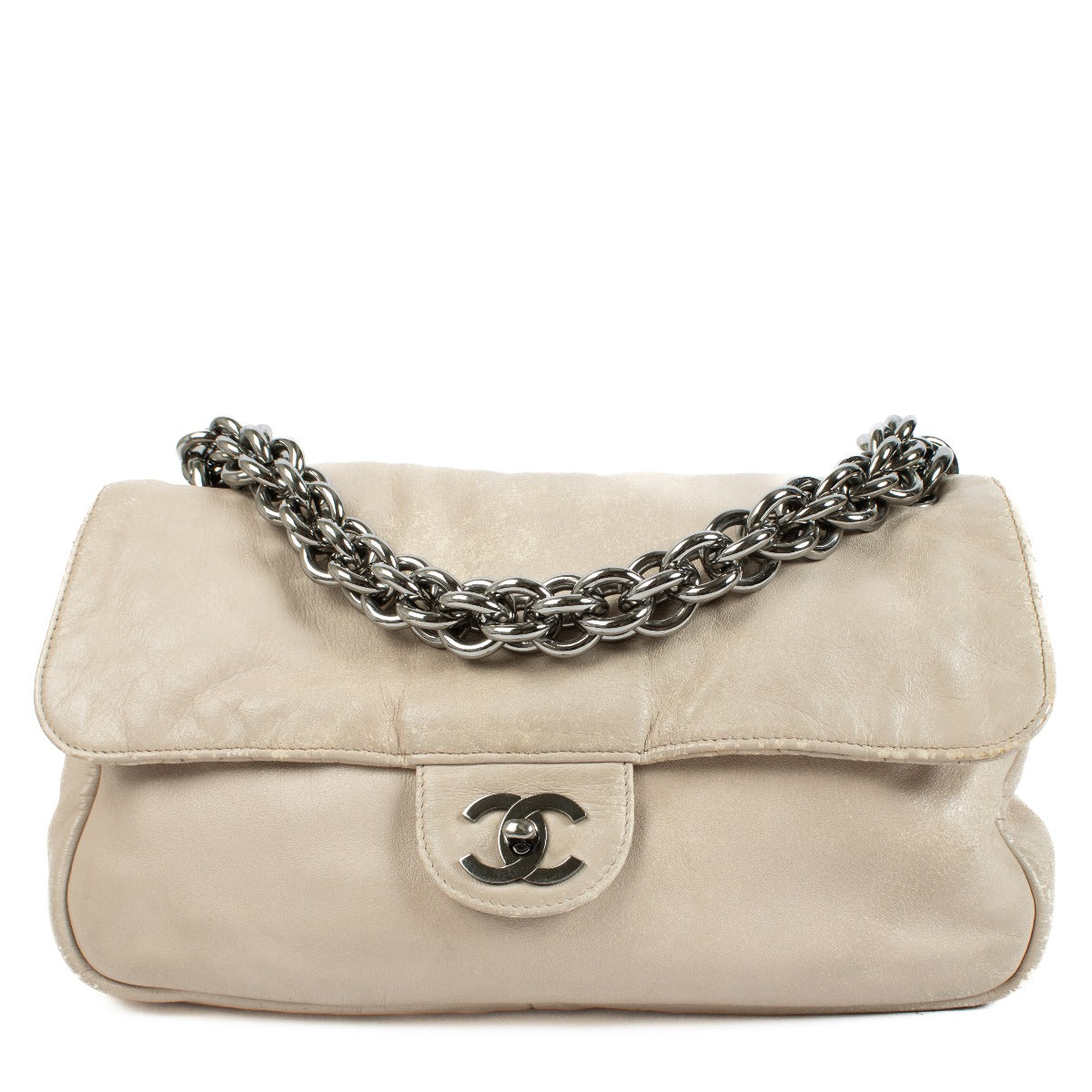 Chanel Beige Leather Chain Flap Bag