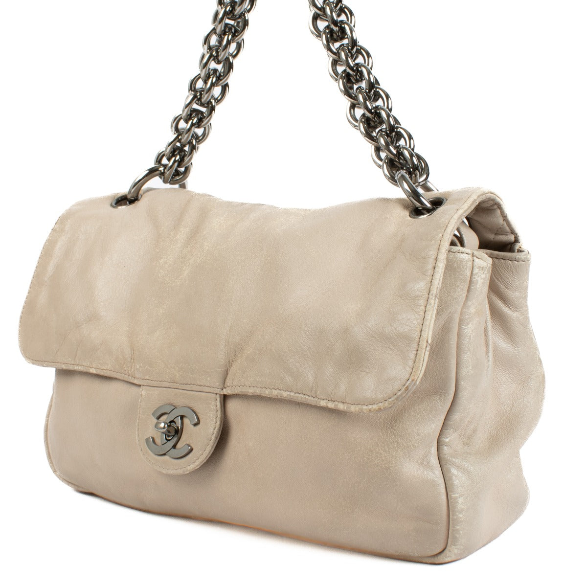 Chanel Beige Leather Chain Flap Bag
