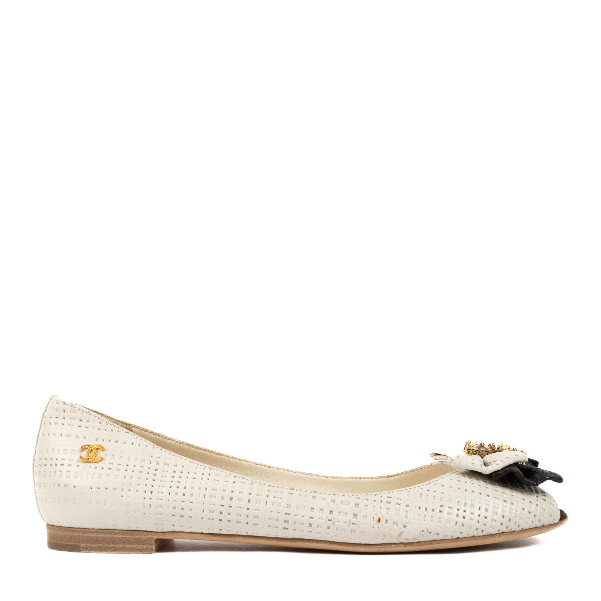 Ballerines Chanel beige à nœud et bout ouvert - taille 40