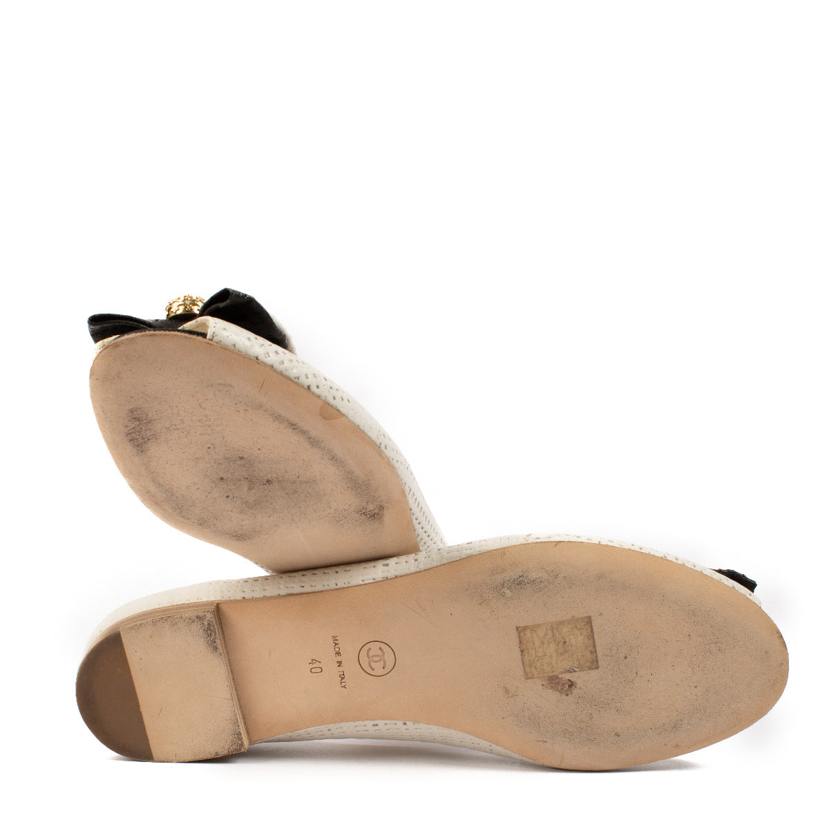 Ballerines Chanel beige à nœud et bout ouvert - taille 40