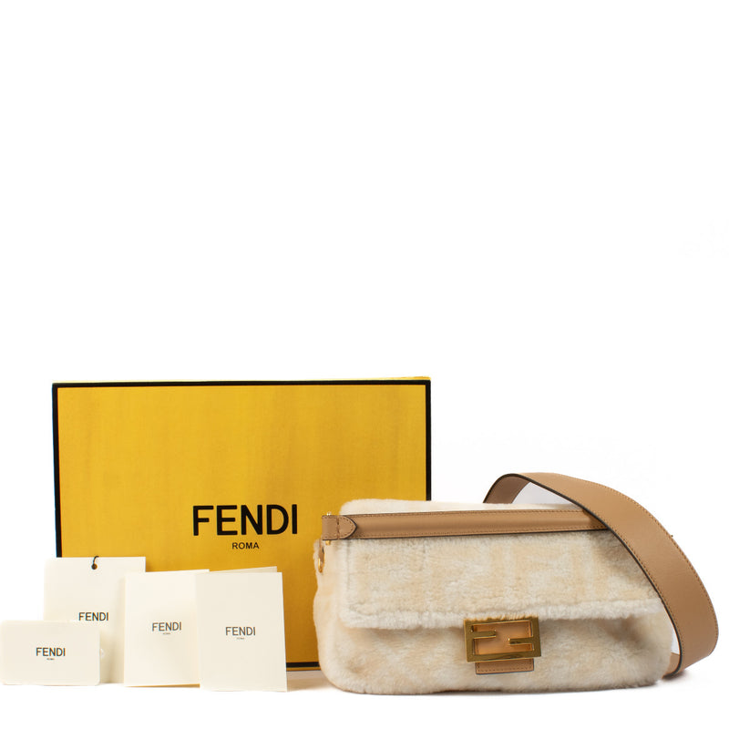 Fendi Cream Shearling FF Baguette Bag