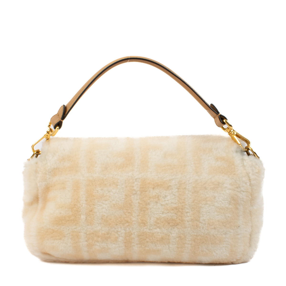 Sac Baguette Fendi en peau de mouton retournée crème FF