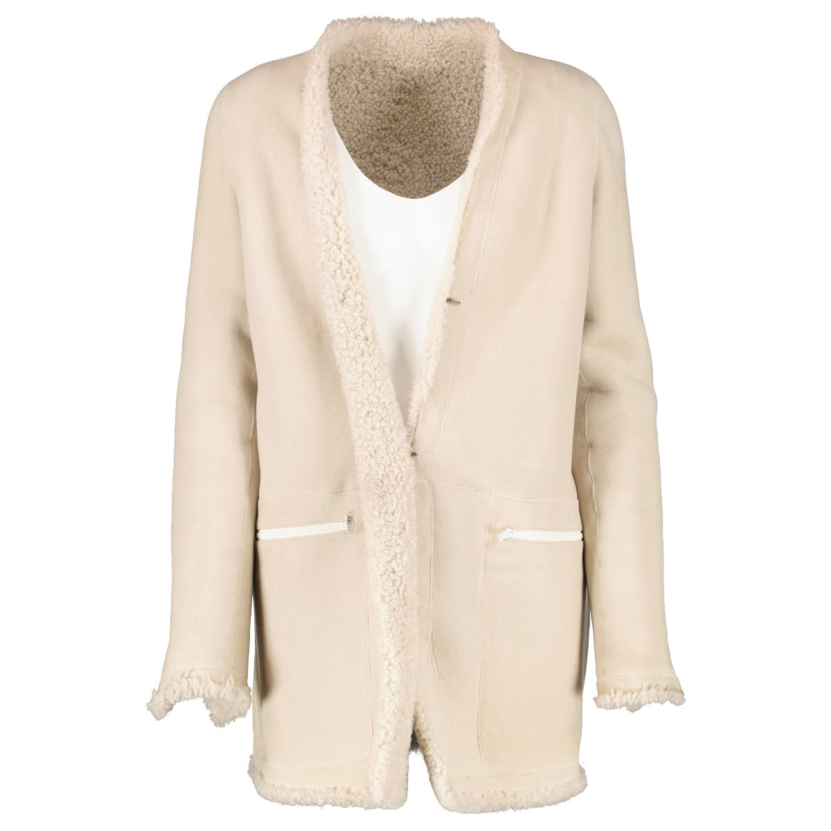 Manteau en peau lainée beige