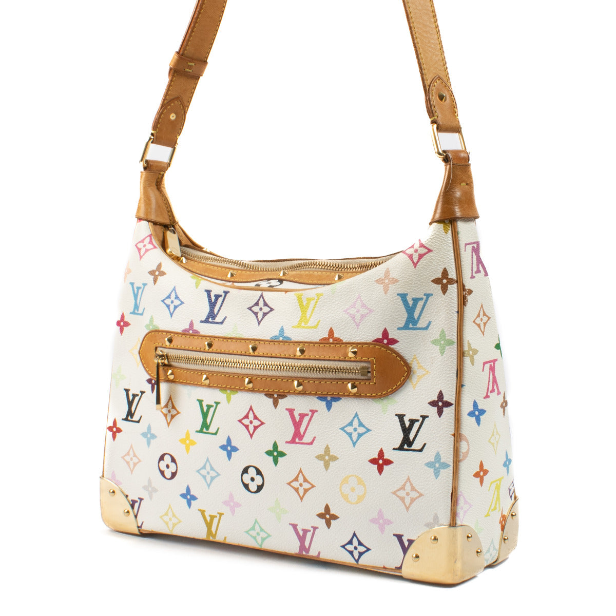 Louis Vuitton White Monogram Multicolor Boulogne Bag for the best price at Labellov secondhand luxury in Antwerp and Knokke. We buy and sell your preloved and brand new designer bags.
