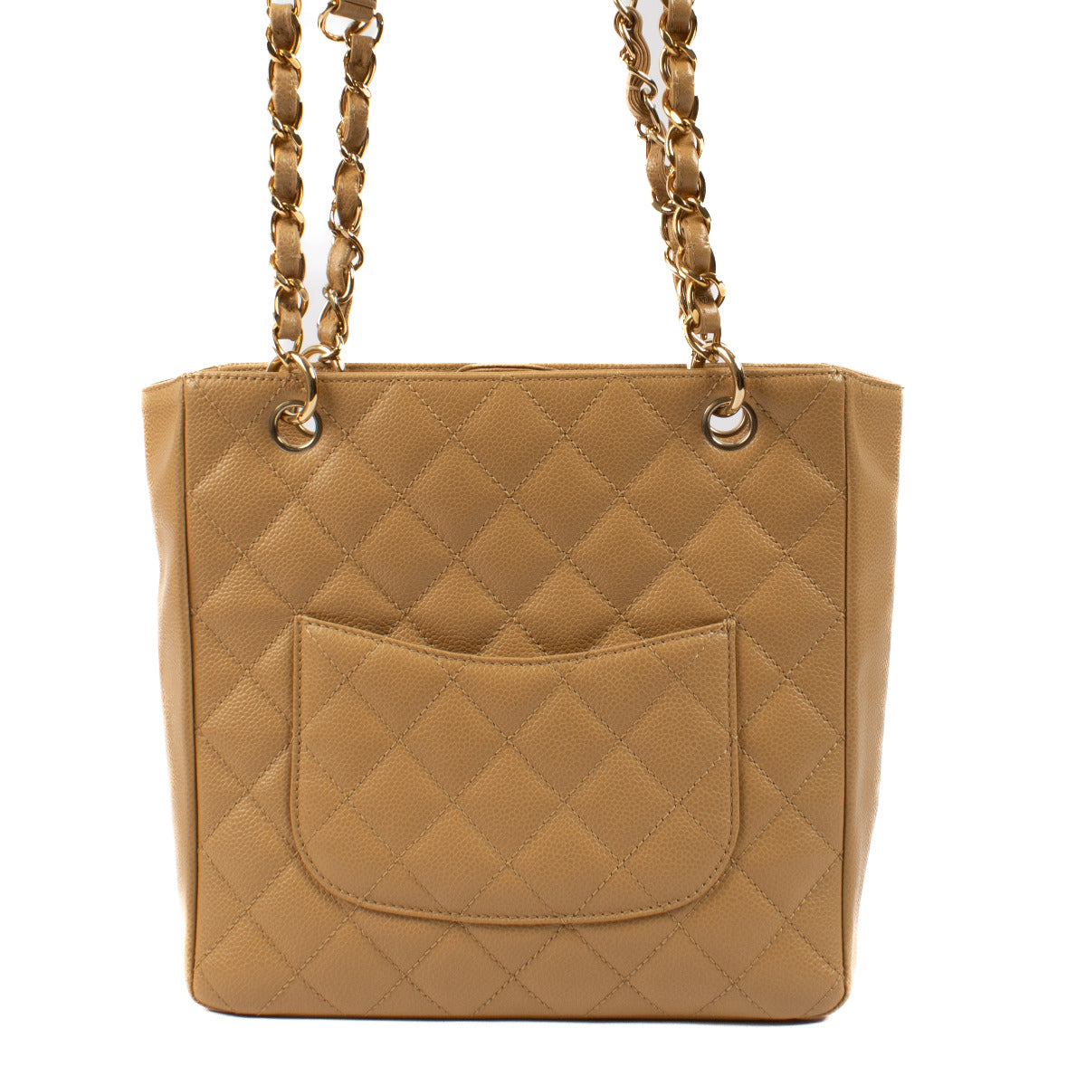 Sac bandoulière Chanel Petit Shopper en cuir caviar beige