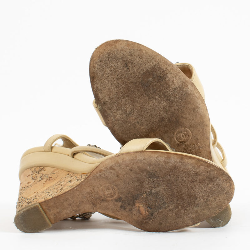 shop 100% authentic second hand Chanel Beige Wedge Sandals - Size 38 on Labellov.com