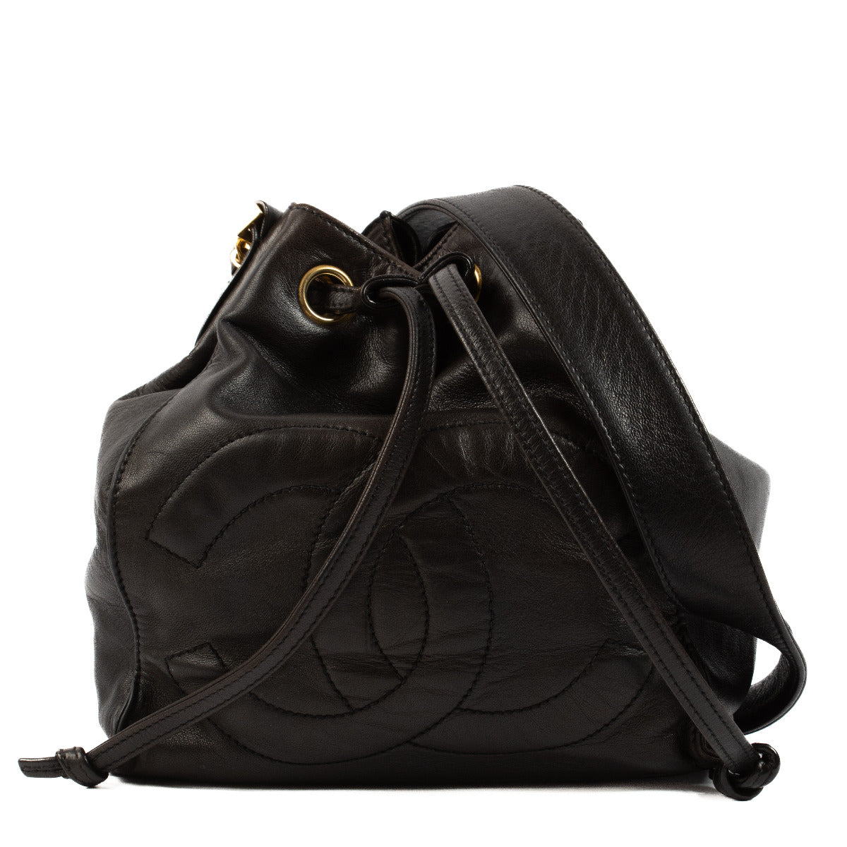 Chanel Vintage Black Leather CC Bucket Bag