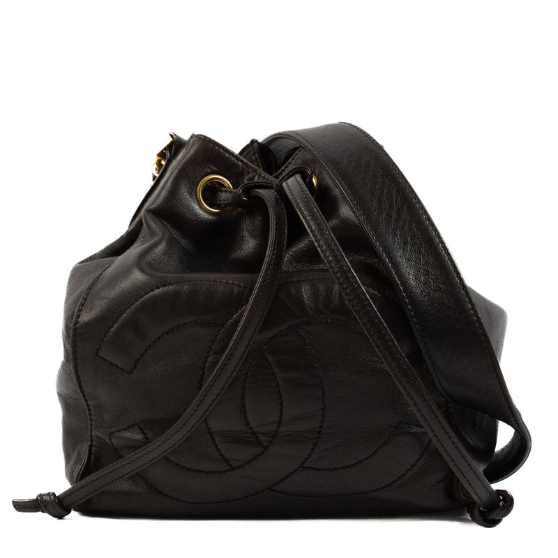 Chanel Vintage Black Leather CC Bucket Bag