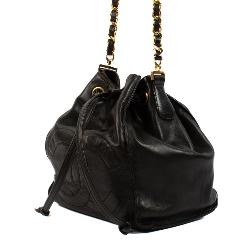 Chanel Vintage Black Leather CC Bucket Bag