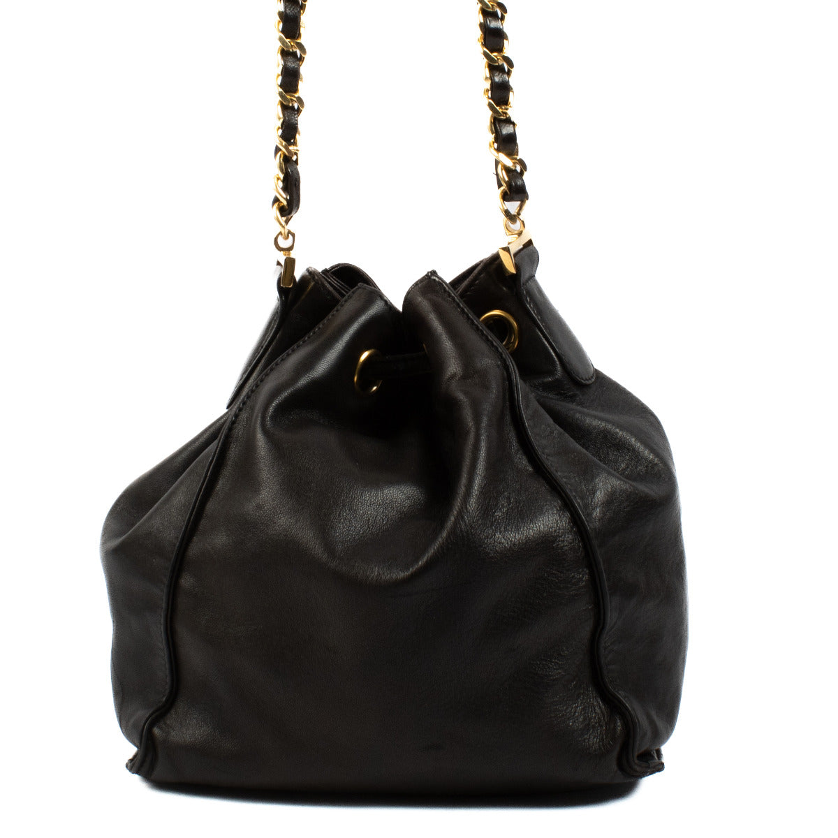 Chanel Vintage Black Leather CC Bucket Bag