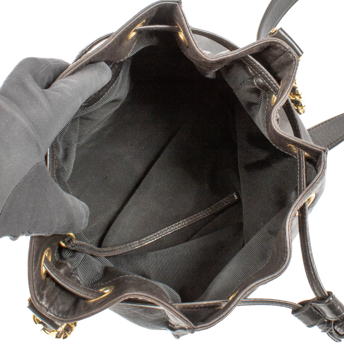 Chanel Vintage Black Leather CC Bucket Bag