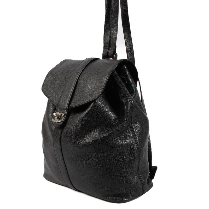 Chanel Black Caviar Leather CC Clasp Backpack