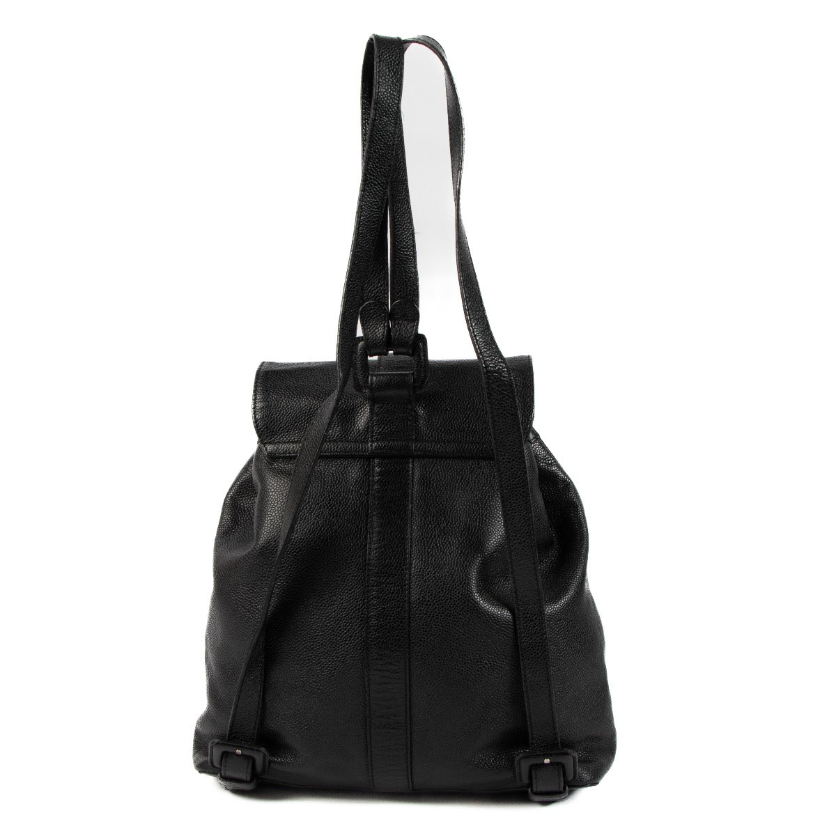 Sac à dos Chanel en cuir grainé noir avec fermoir CC
