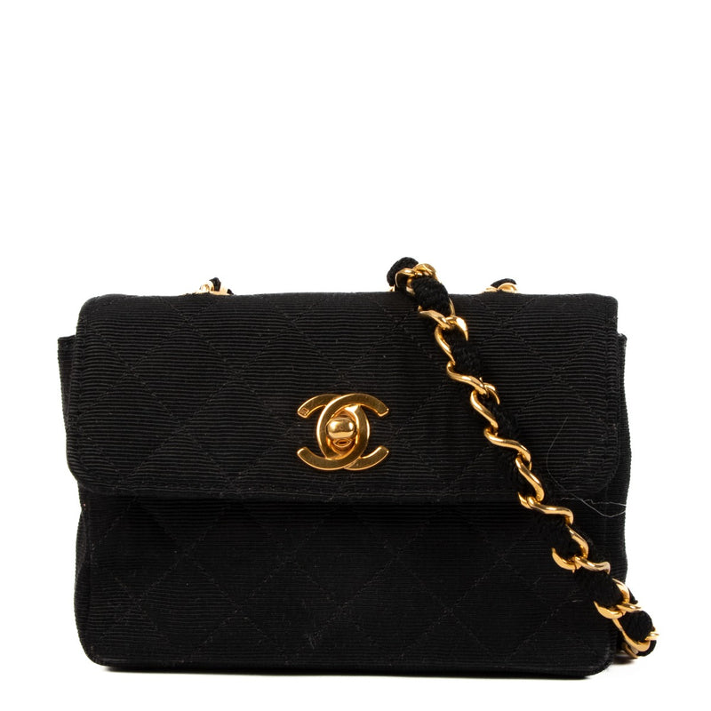 Chanel Black Fabric Micro Classic Flap Bag
