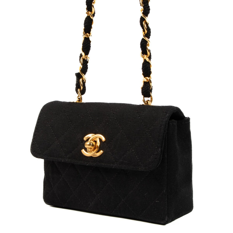 Chanel Black Fabric Micro Classic Flap Bag