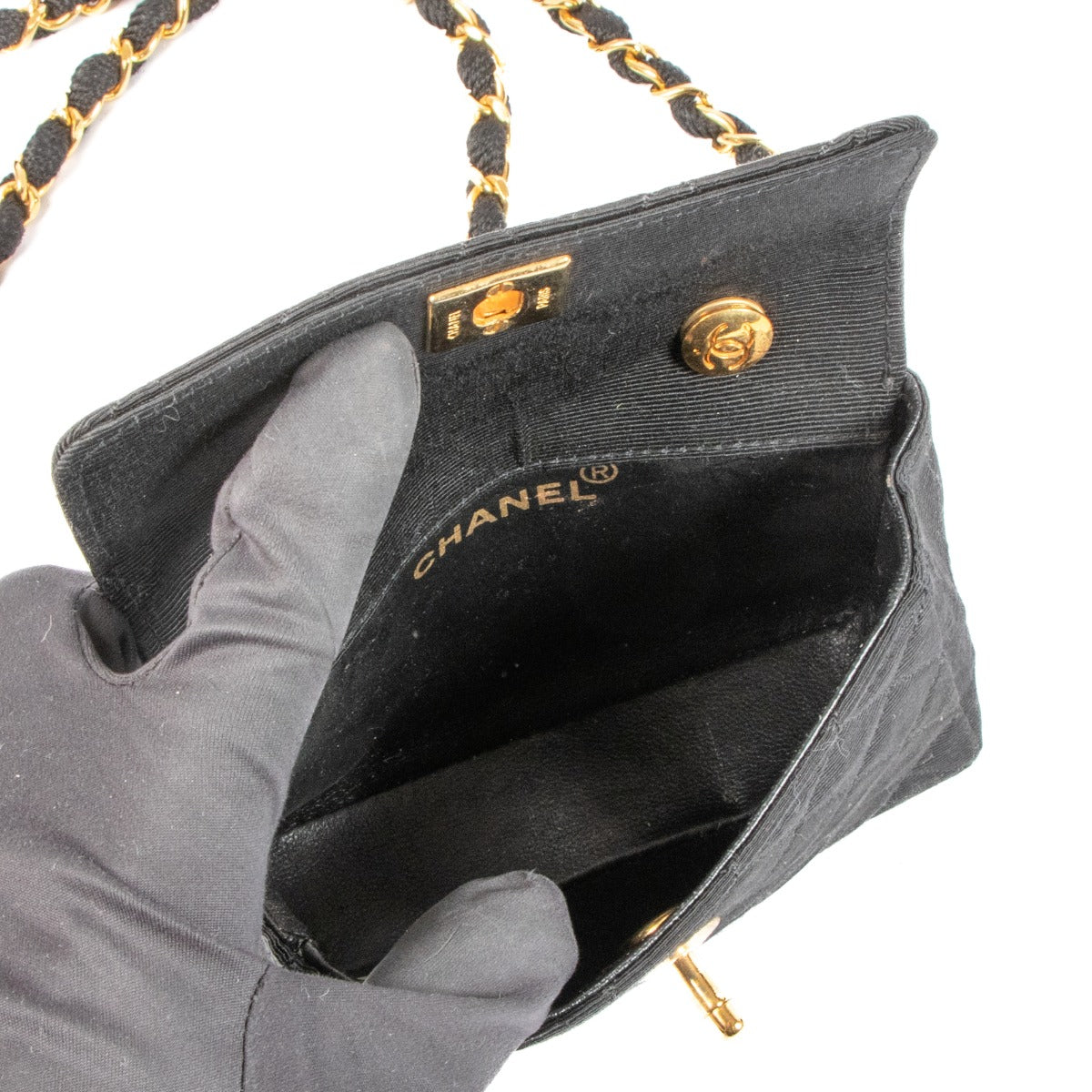 Chanel Black Fabric Micro Classic Flap Bag