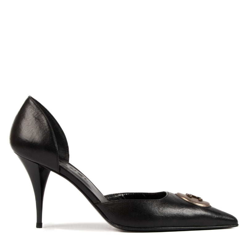 Chanel Black Leather CC Pumps - Size 37.5