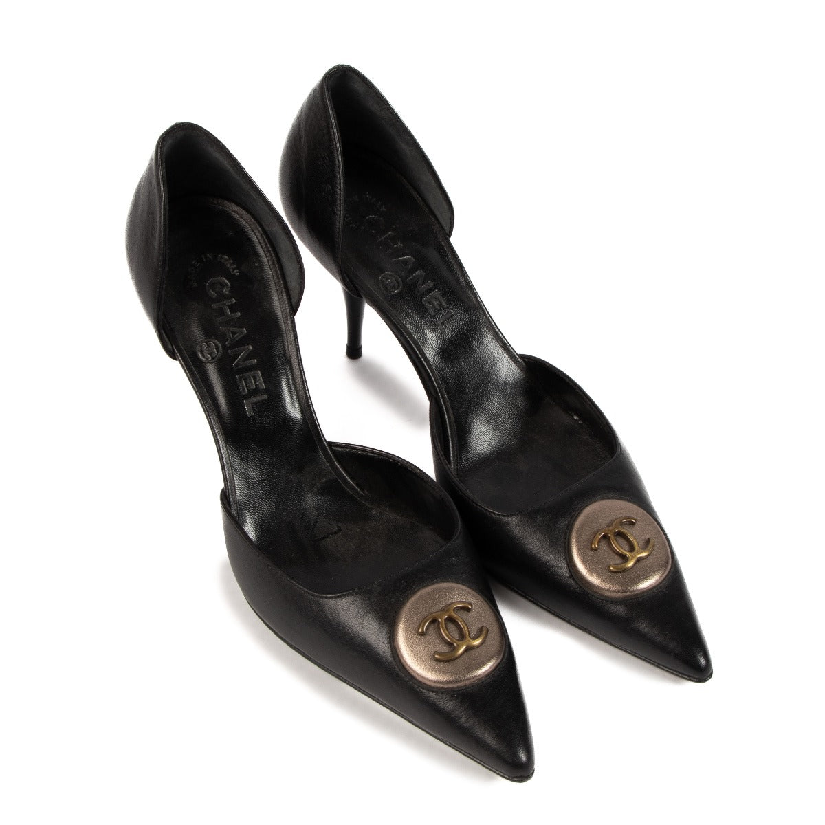 Chanel Black Leather CC Pumps - Size 37.5