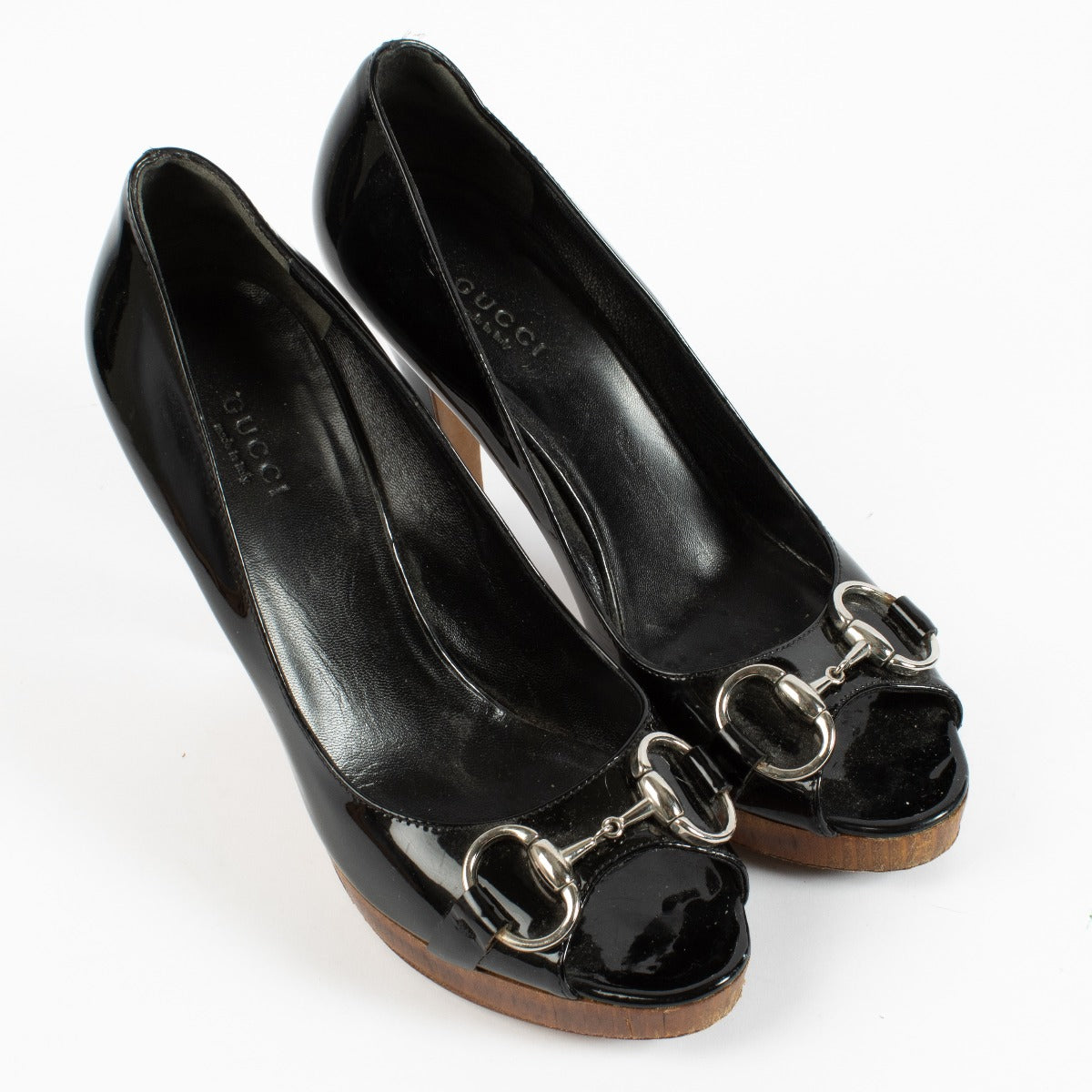 shop 100% authentic second hand Gucci Black Patent Horsebit Heels - Size 37 1/2 on Labellov.com
