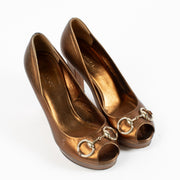 shop 100% authentic second hand Gucci Brown Horsebit Platform Heels - Size 37 on Labellov.com