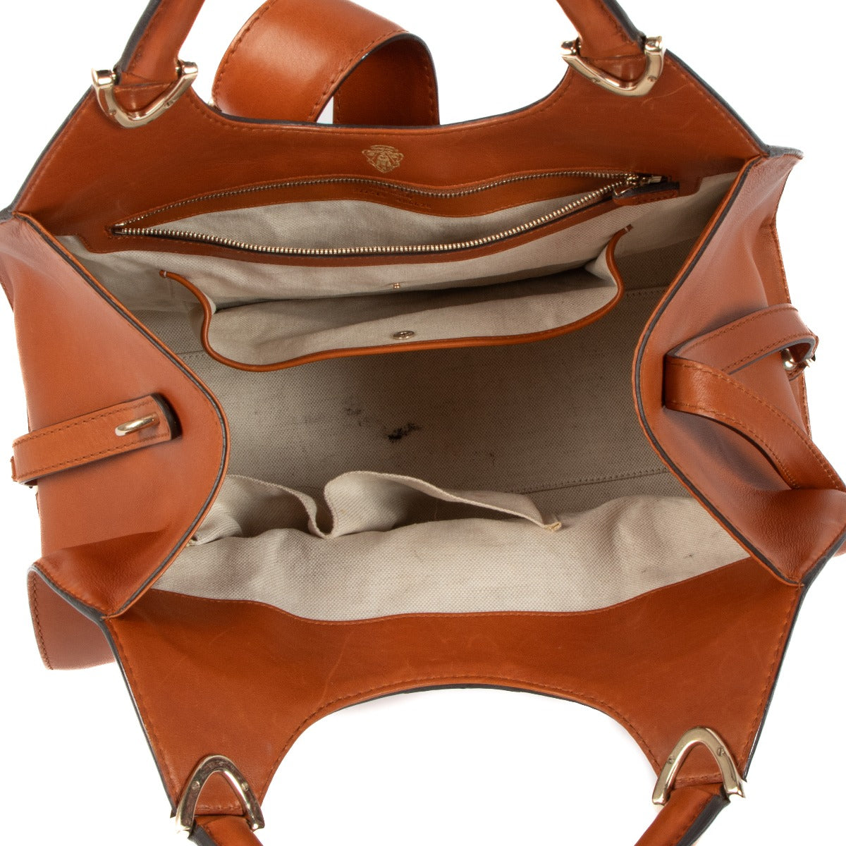 Sac à poignée supérieure Gucci en cuir de chameau avec étrier