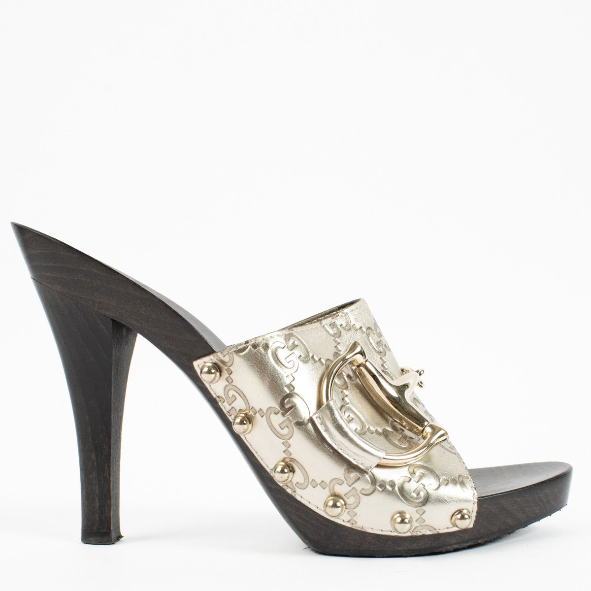 shop 100% authentic second hand Gucci Silver Horsebit Mule Heels - Size 38 on Labellov.com