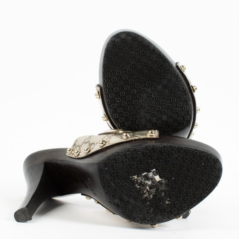 shop 100% authentic second hand Gucci Silver Horsebit Mule Heels - Size 38 on Labellov.com