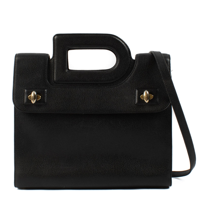 Delvaux Black Leather Emeraude PM Top Handle Bag
