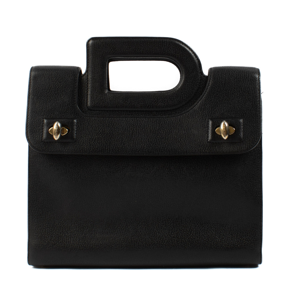 Delvaux Black Leather Emeraude PM Top Handle Bag