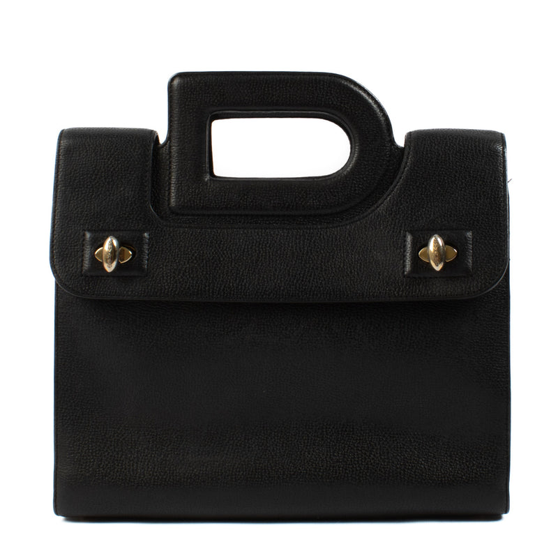 Delvaux Black Leather Emeraude PM Top Handle Bag