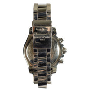 The Breitling Super Avenger II is a robust chronograph watch designed for durability and precision. It features a 48mm stainless steel case with a black dial and luminous hands for enhanced readability. Powered by a self-winding chronograph movement, it o