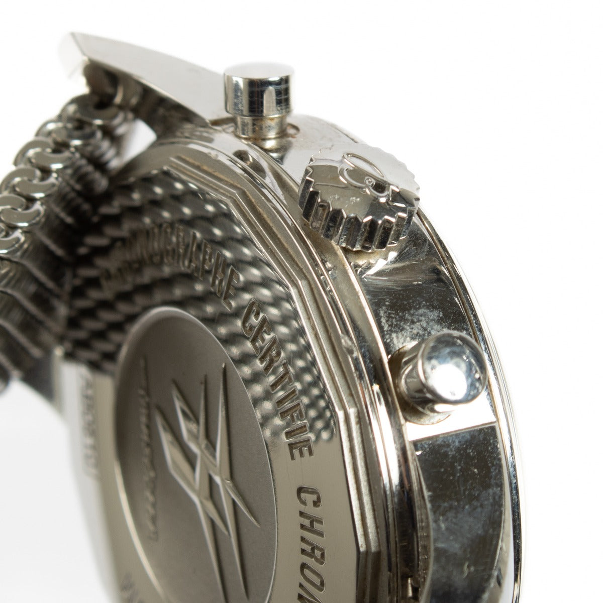 The Breitling Transocean Chronograph is a sophisticated timepiece featuring a 43mm stainless steel case, a sleek black dial, and a transparent case back. It comes complete with original booklets and a certificate of authenticity. Shop now at Labellov.